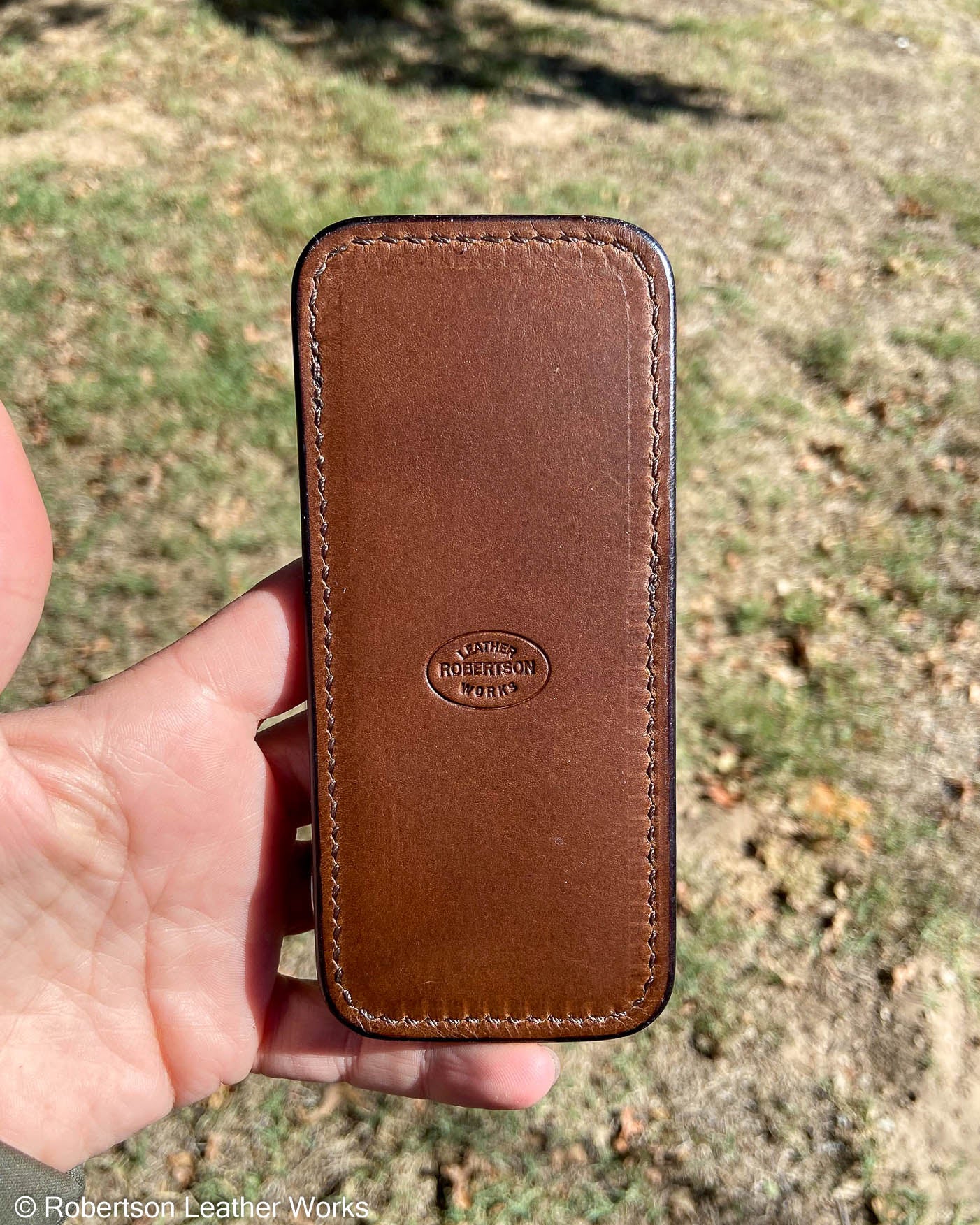 Large Tan Hippo Leather Knife Slip, Brown Stitching