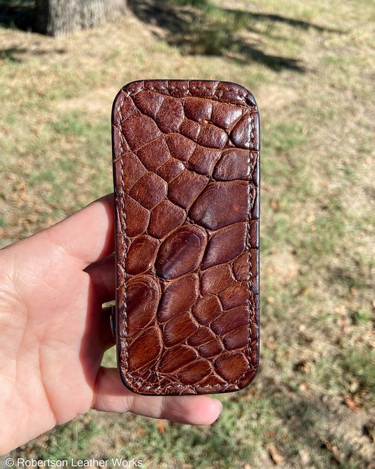 Medium Brown Alligator Leather Knife Slip, Brown Stitching