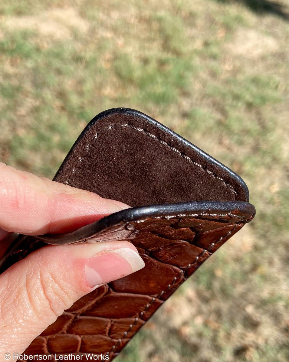 Medium Brown Alligator Leather Knife Slip, Brown Stitching