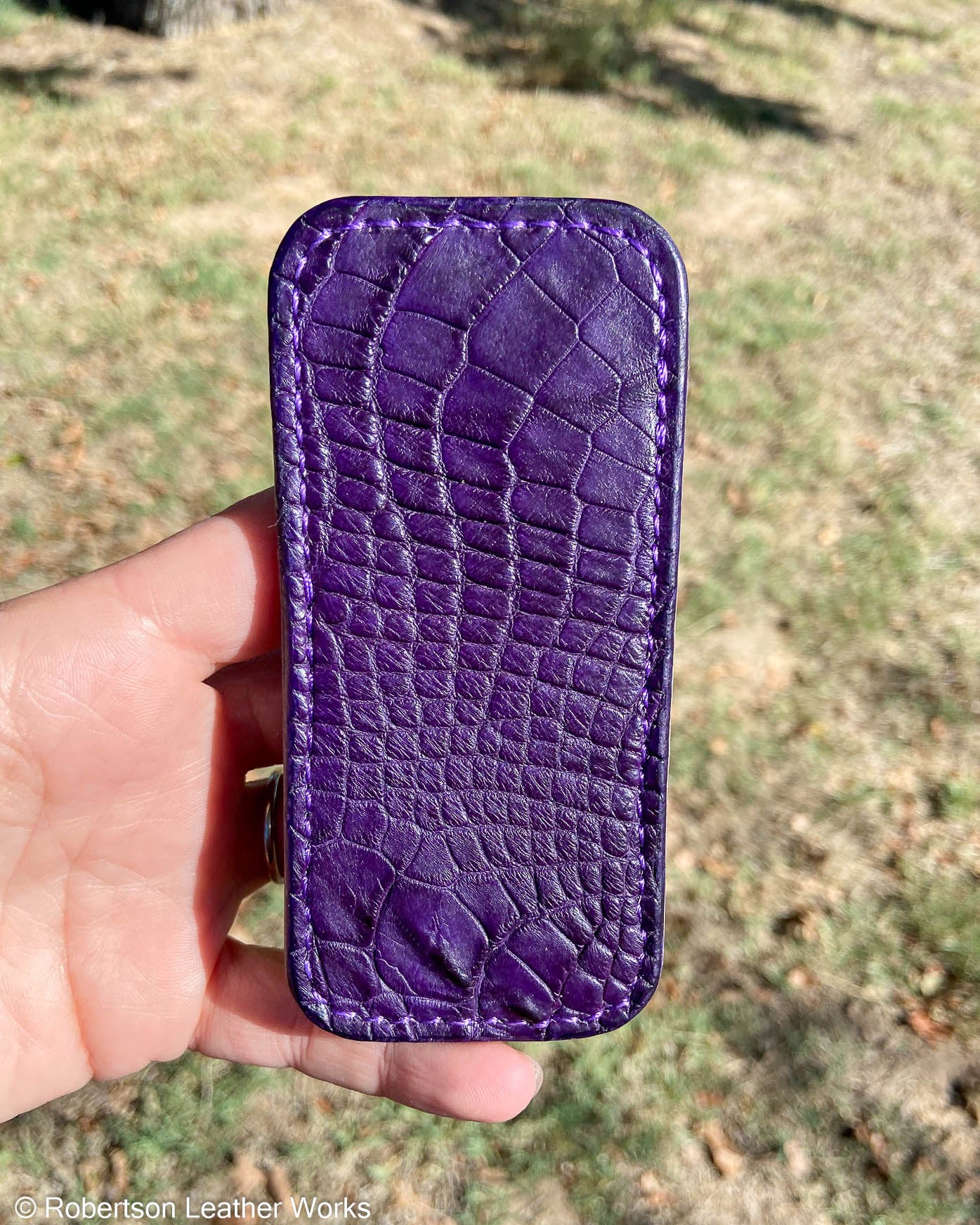 Medium Purple Alligator Leather Knife Slip, Purple Stitching