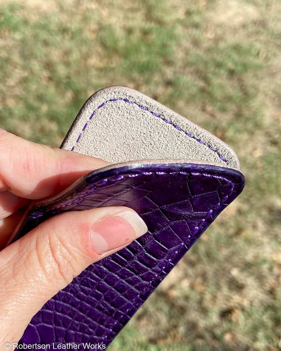 Medium Purple Alligator Leather Knife Slip, Purple Stitching