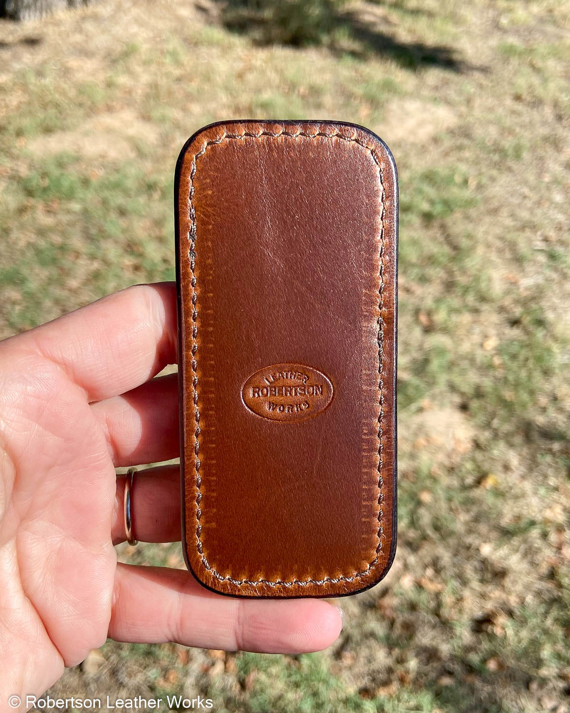 Small Havana Elephant Leather Knife Slip, Brown Stitching