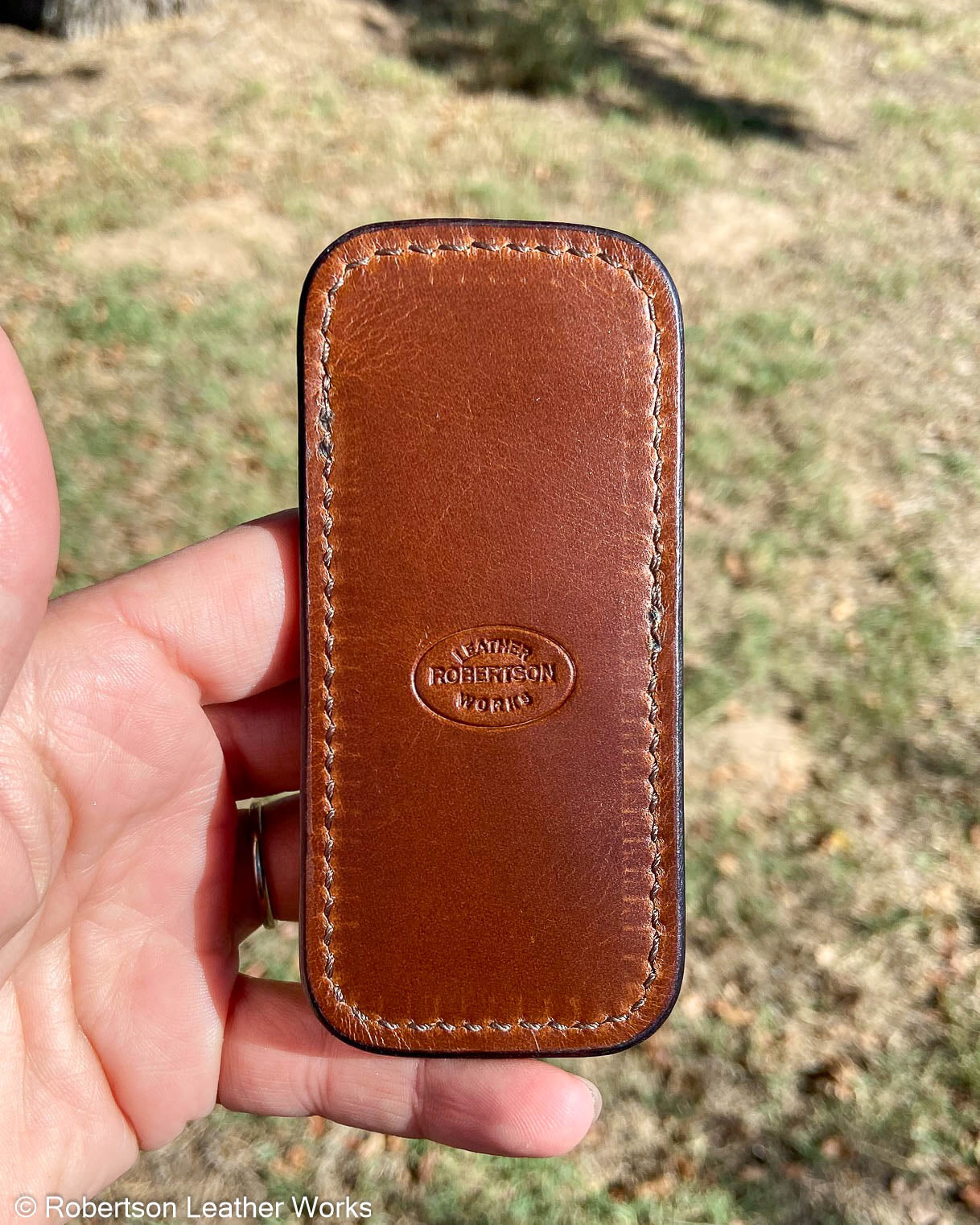 Small Cigar Elephant Leather Knife Slip, Brown Stitching