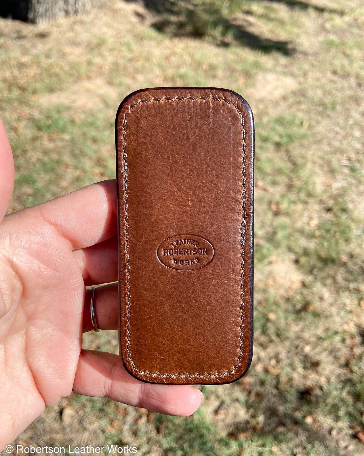 Small Tan Alligator Leather Knife Slip, Brown Stitching