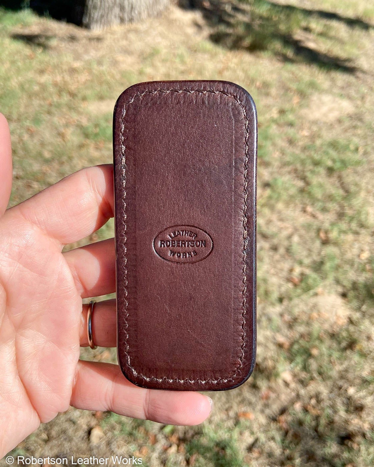 Small Olive-Tan Hippo Leather Knife Slip, Brown Stitching