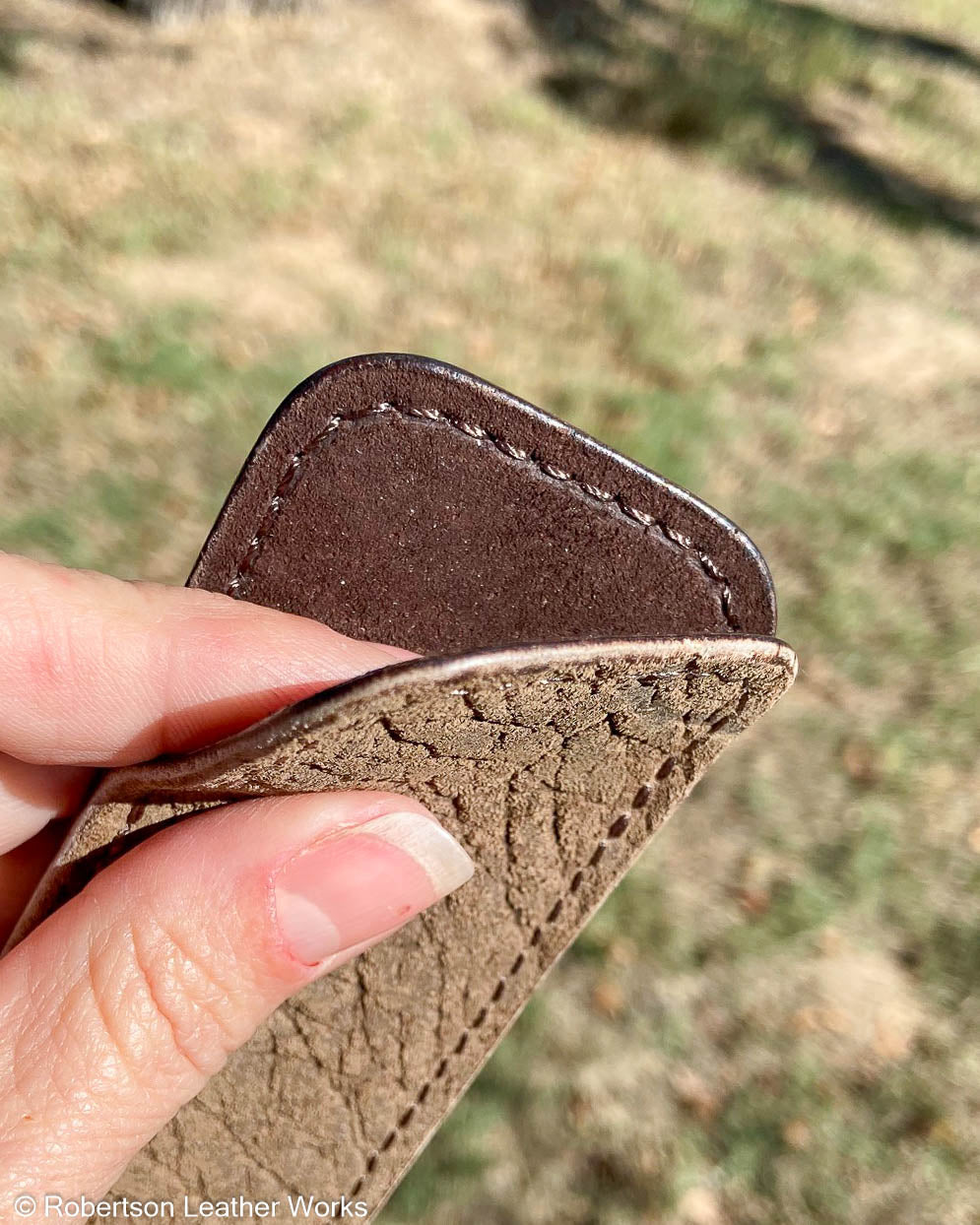 Small Olive-Tan Hippo Leather Knife Slip, Brown Stitching