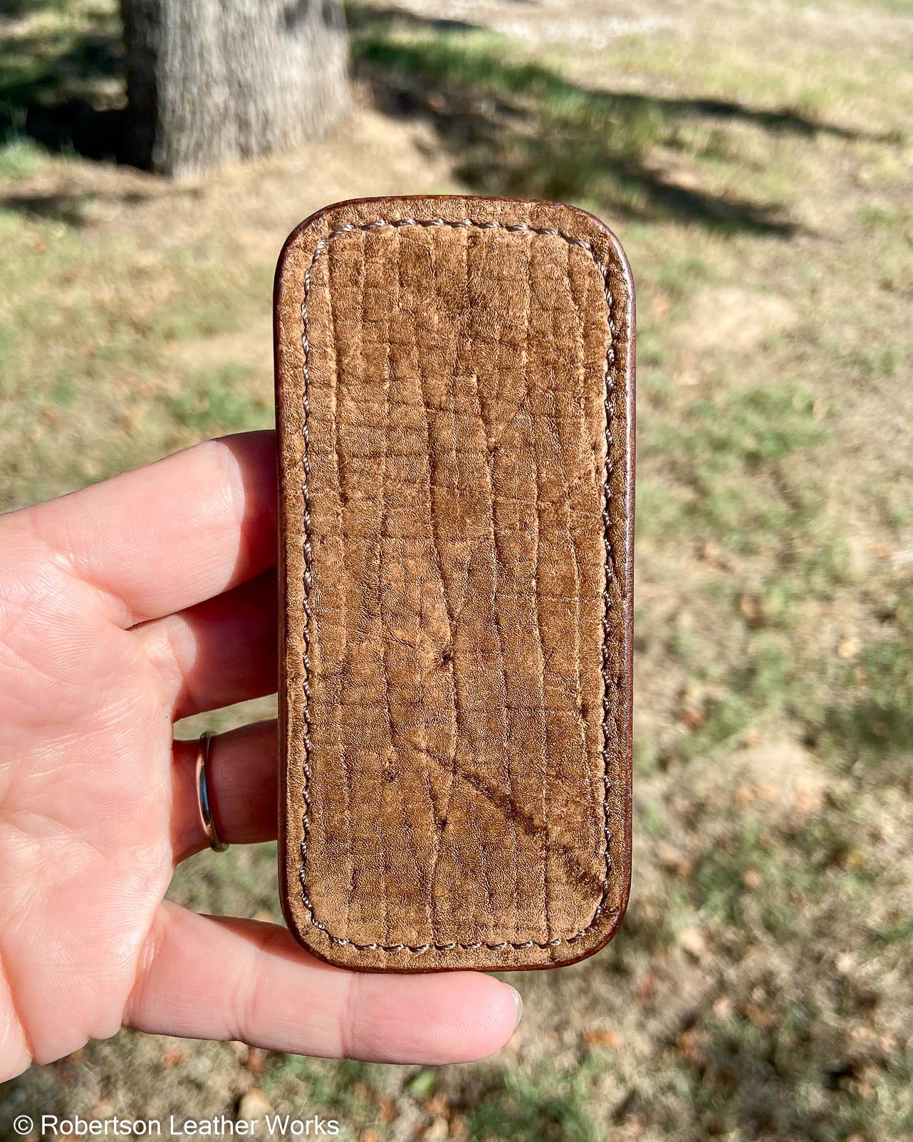 Small Tan Hippo Leather Knife Slip, Brown Stitching