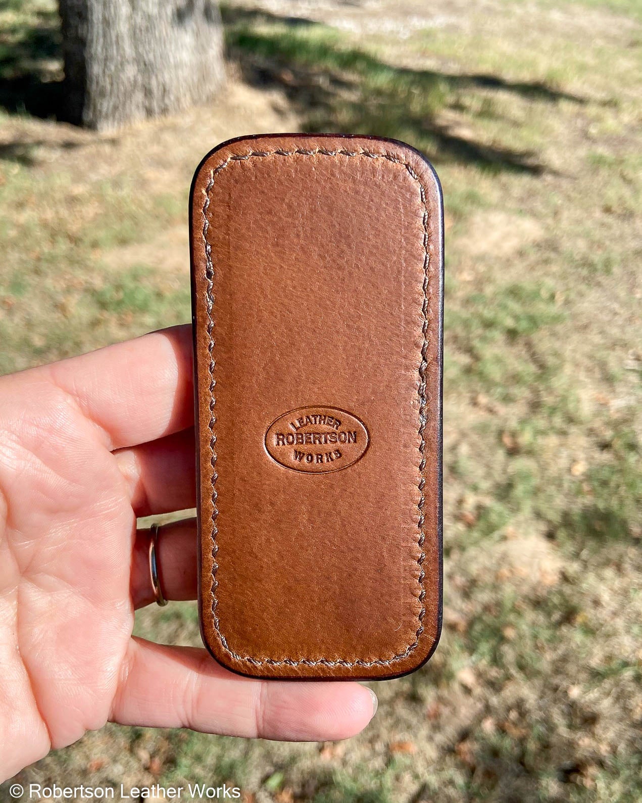 Small Tan Hippo Leather Knife Slip, Brown Stitching