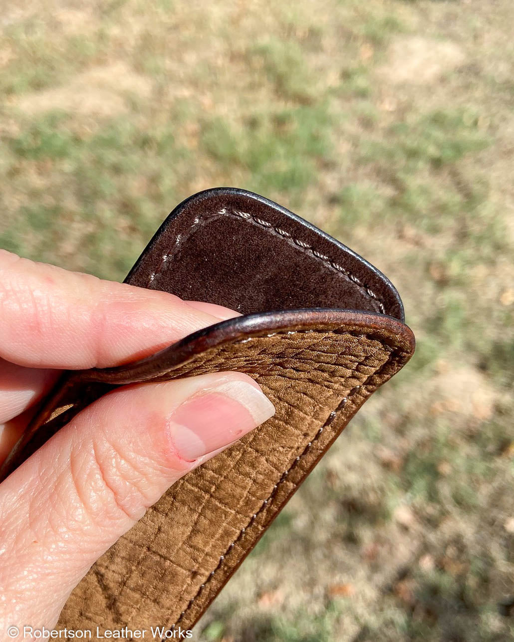 Small Tan Hippo Leather Knife Slip, Brown Stitching