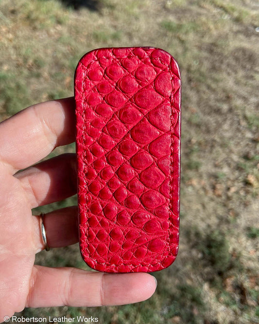 Micro Red Alligator Leather Knife Slip, Red Stitching