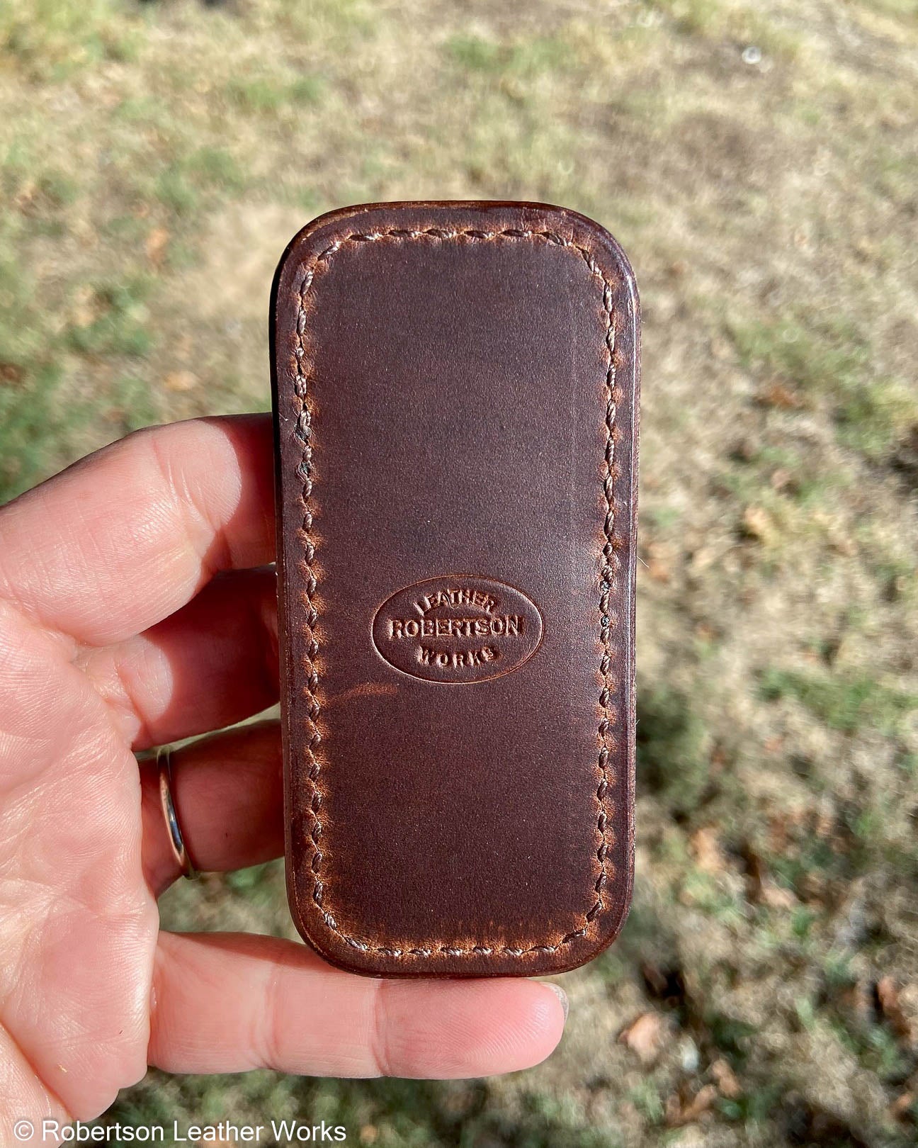 Micro Tan Safari Giraffe Leather Knife Slip, Brown Stitching