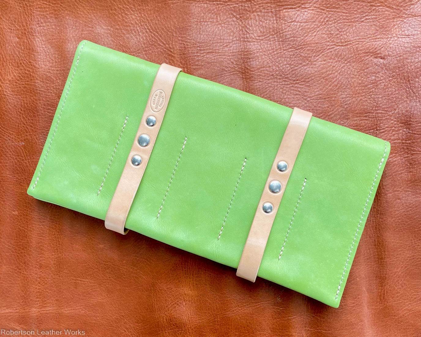10-Knife Case in Lime Green Leather