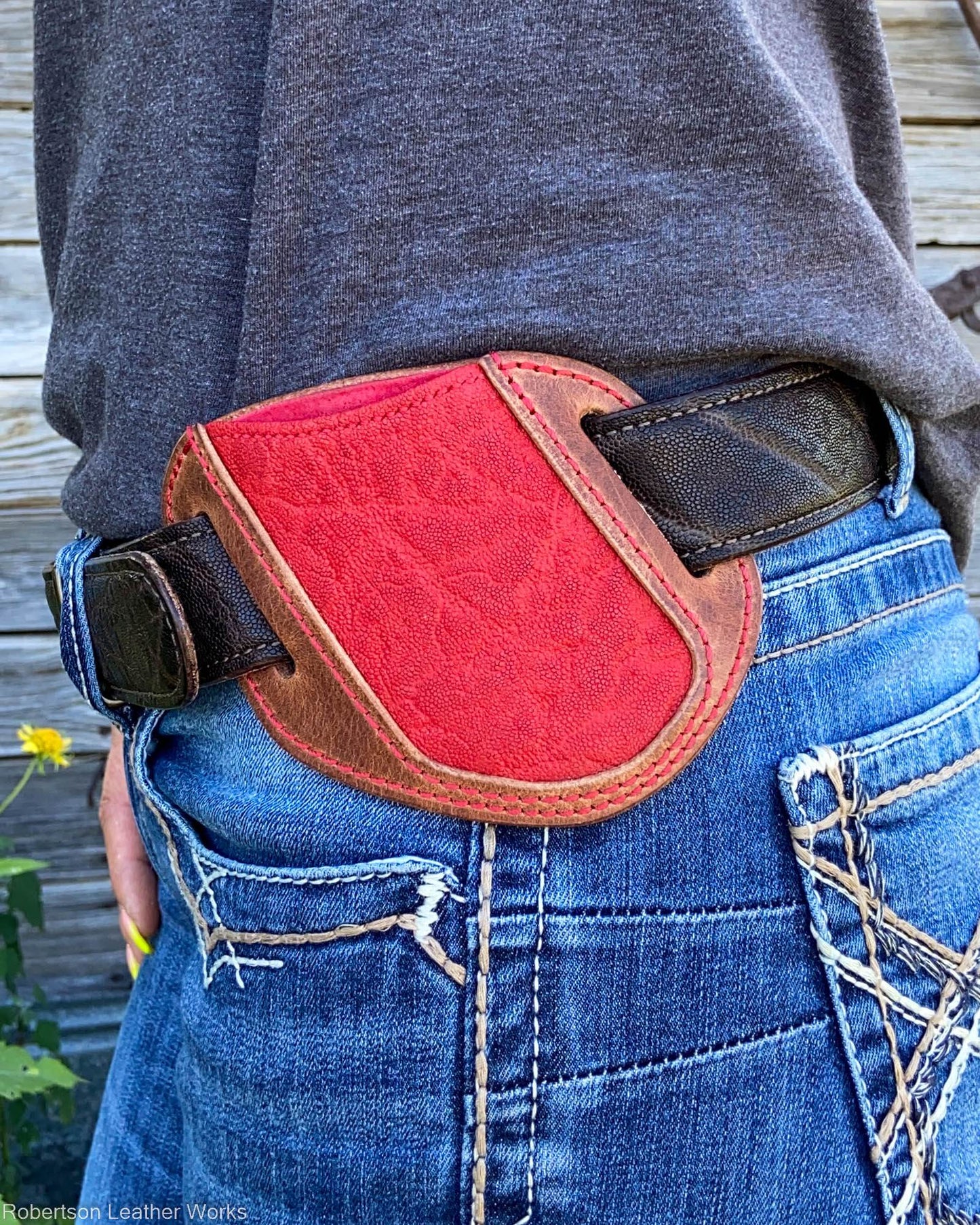 Slip Holster in Red Elephant and Natural Harness