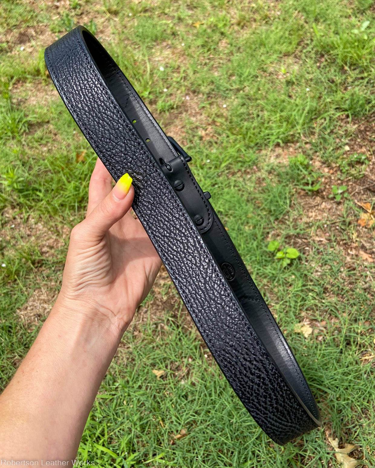Black Shark Leather Belt, Black Stitching