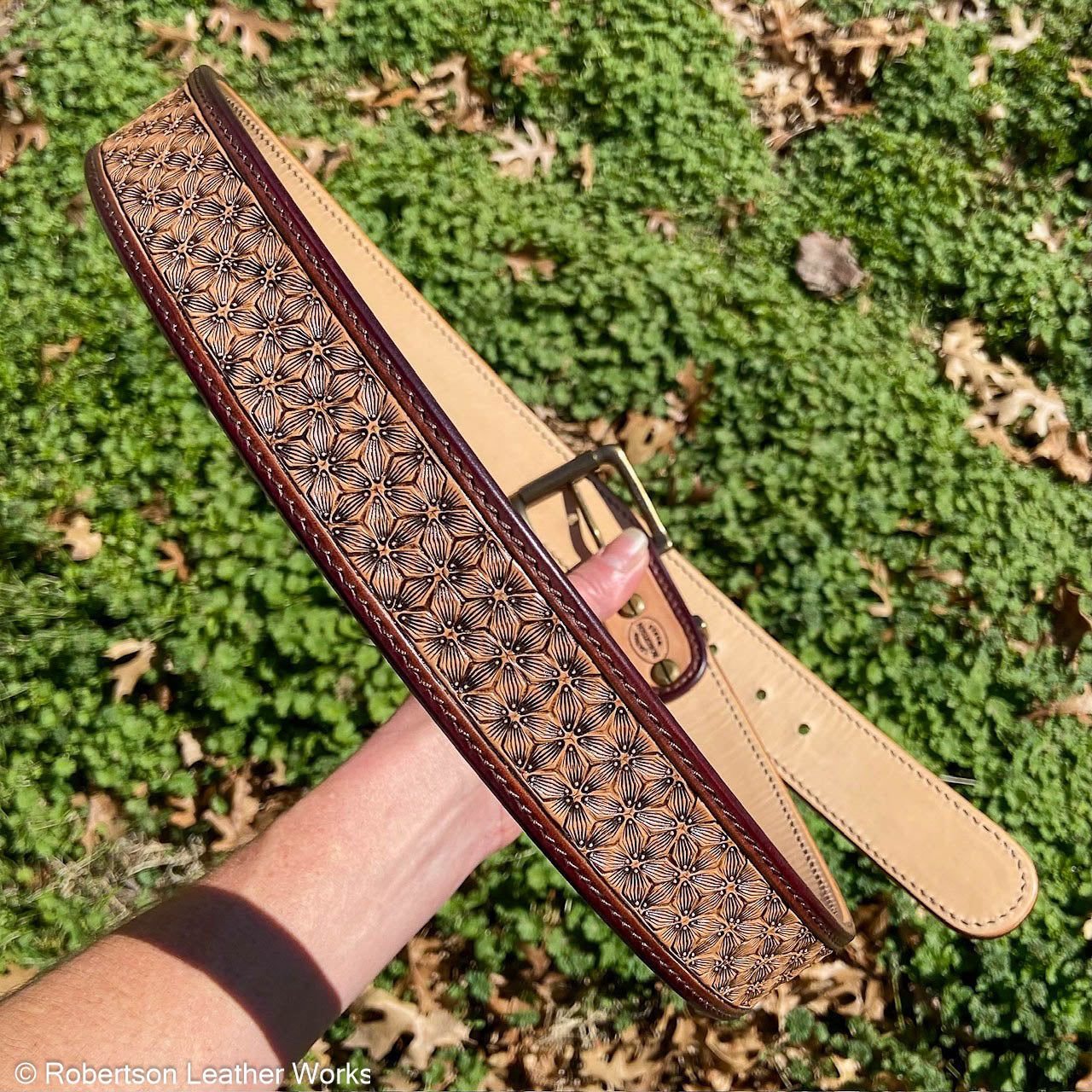 2-Tone Floral Stamped Leather Belt