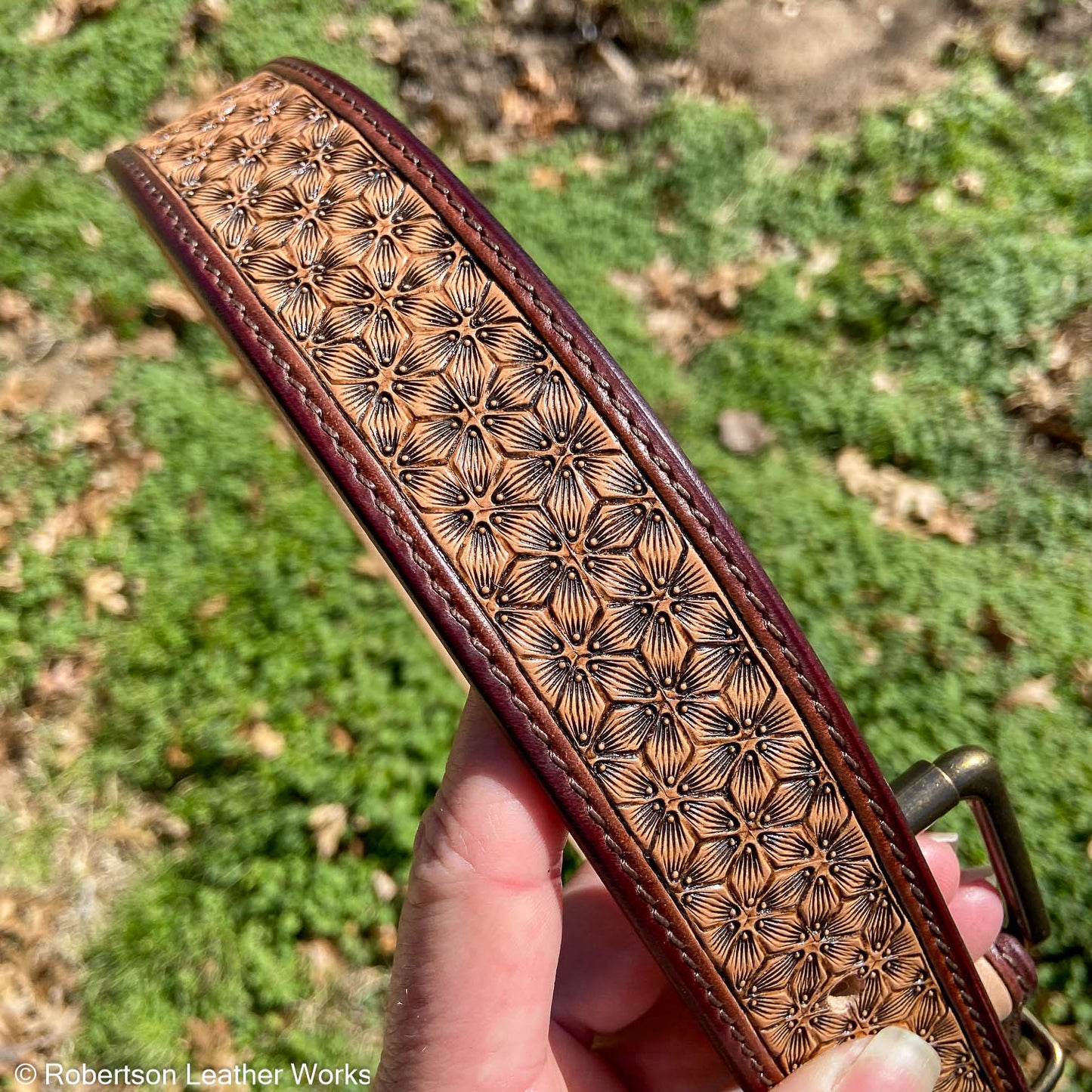 2-Tone Floral Stamped Leather Belt