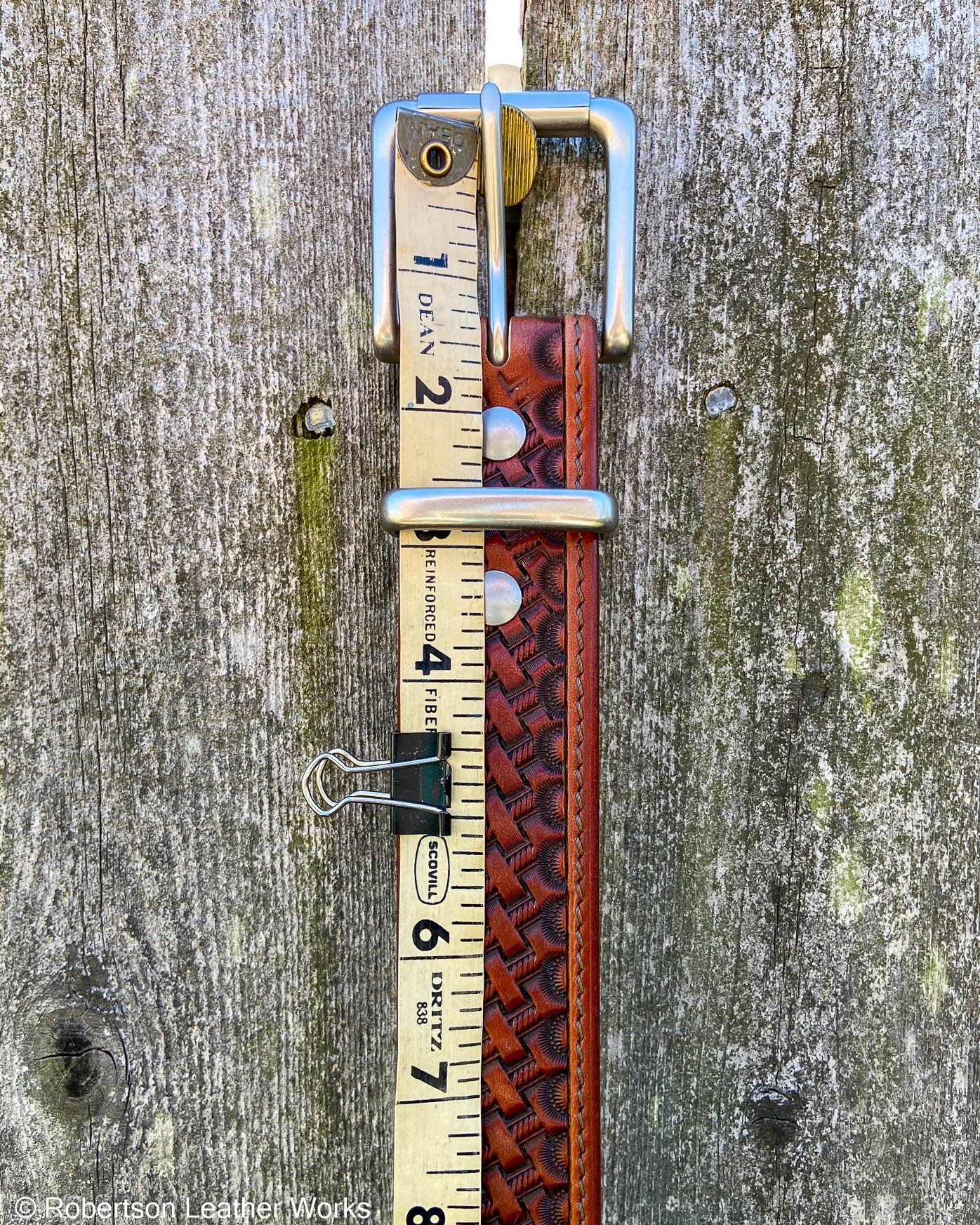 Light Brown Basket Stamped Leather Belt