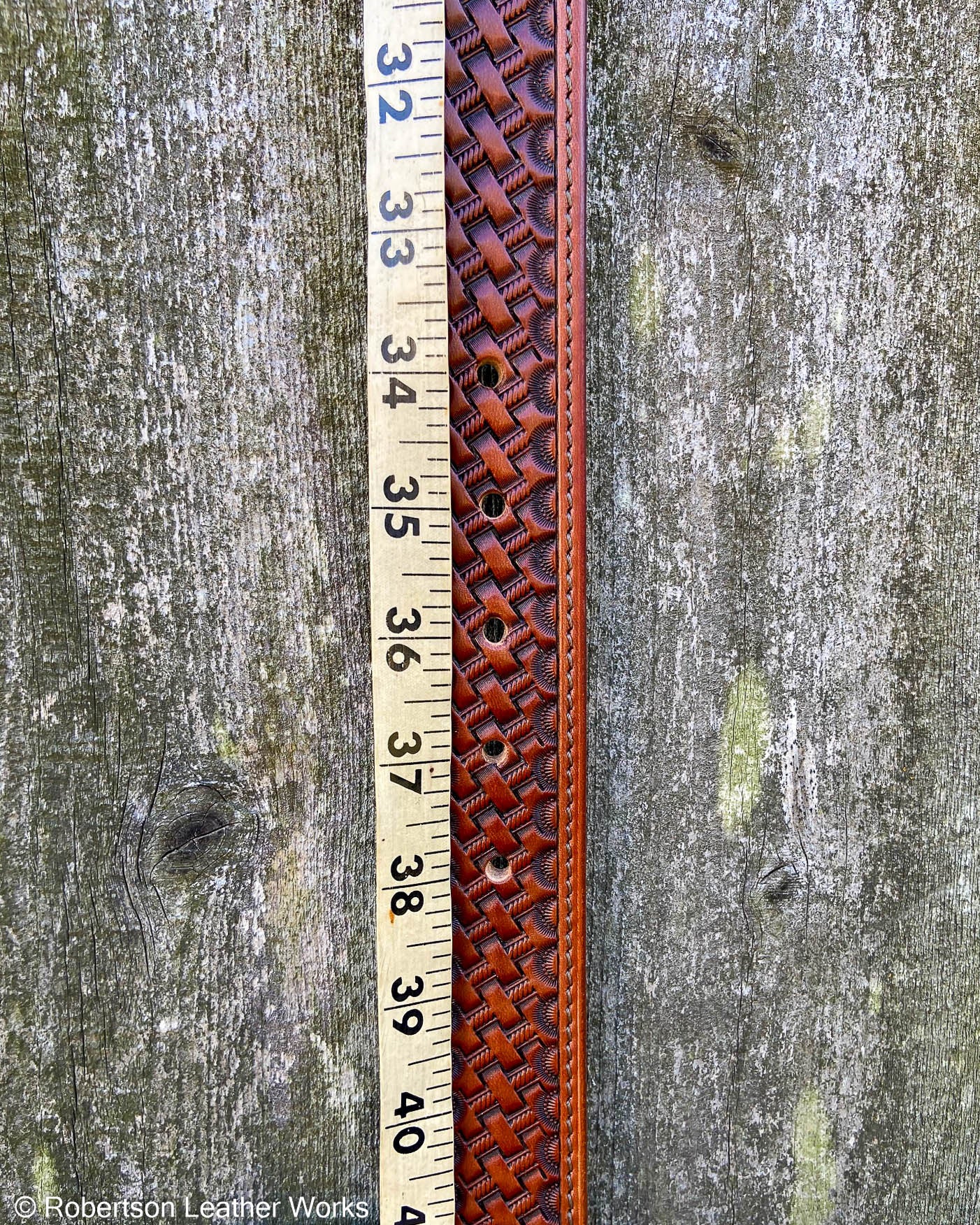 Light Brown Basket Stamped Leather Belt