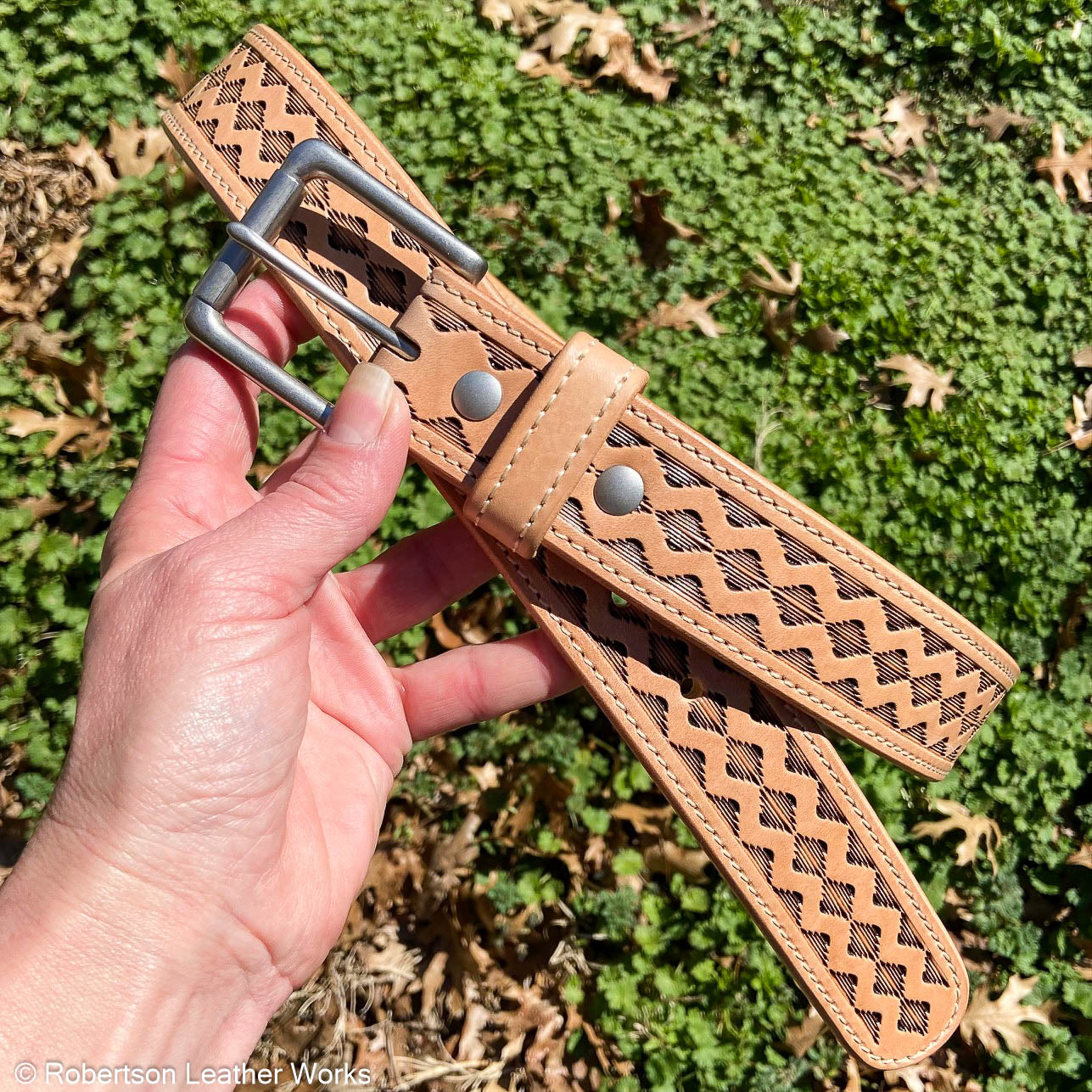 Natural Aztec Stamped Leather Belt