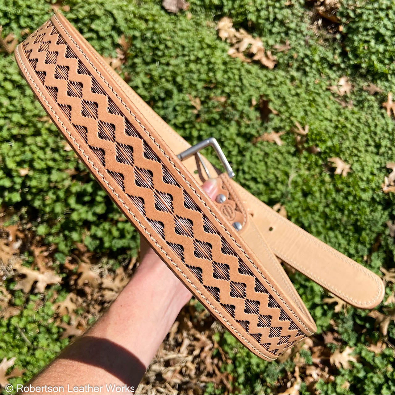 Natural Aztec Stamped Leather Belt