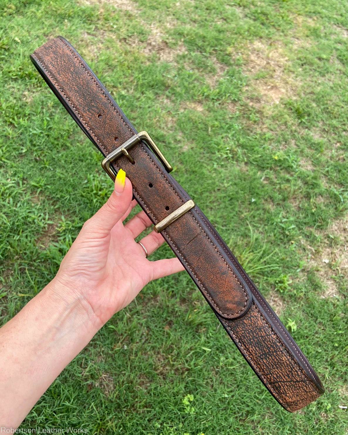 Cognac Safari Cape Buffalo Leather Belt, Brown Stitching