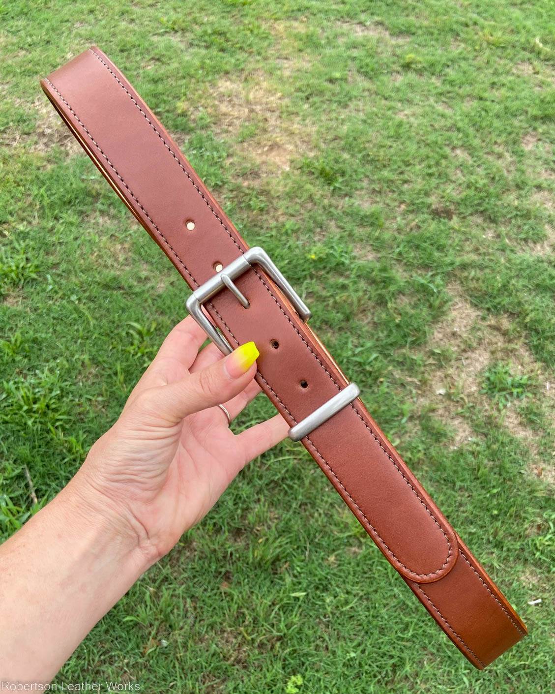 Light Brown Veg Tan Leather Belt, Brown Stitching