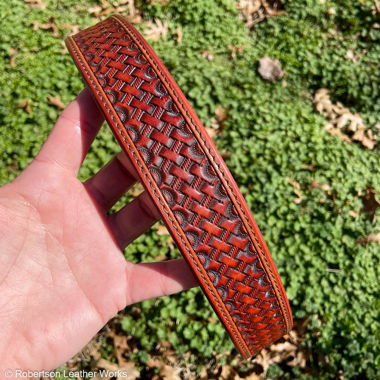 Light Brown Basket Stamped Leather Belt