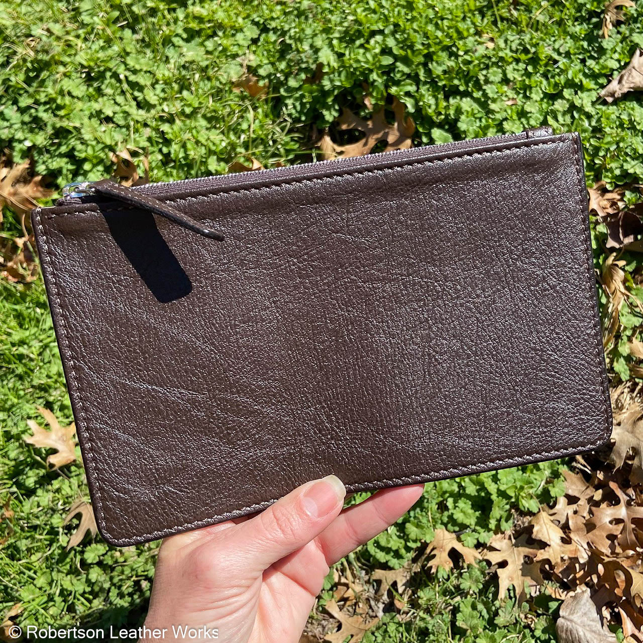 Zipper Pouch/ Cash Bag in Dark Brown Leather