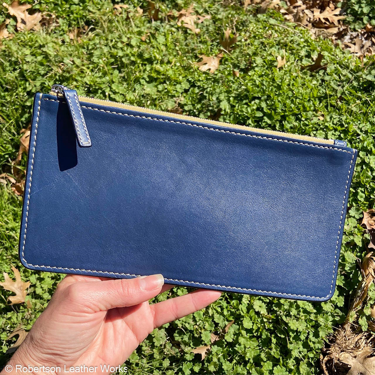 Zipper Pouch/ Cash Bag in Blue Ikon Leather