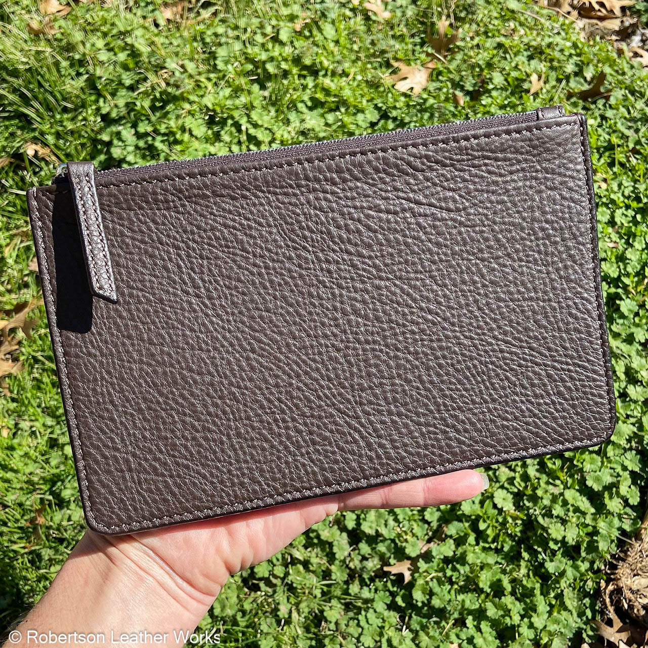 Zipper Pouch/ Cash Bag in Matte Brown Leather