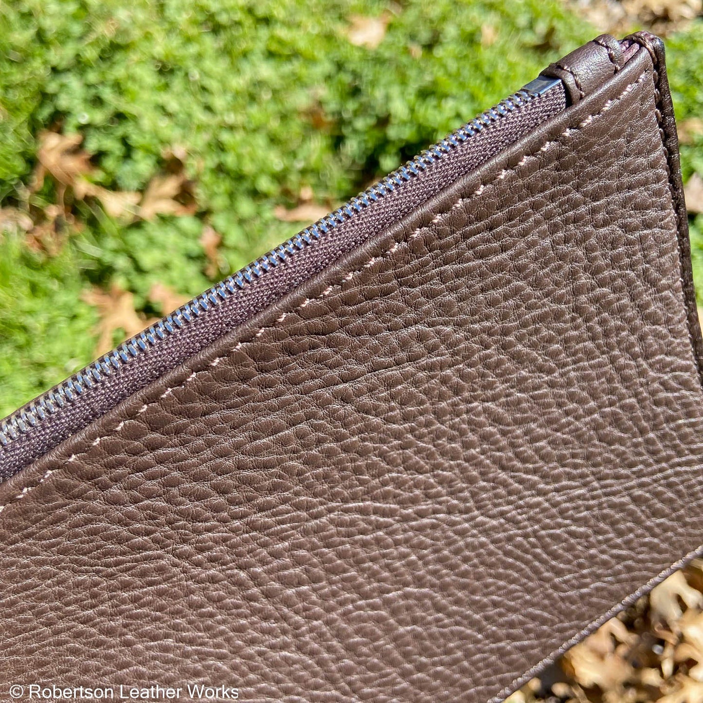 Zipper Pouch/ Cash Bag in Matte Brown Leather