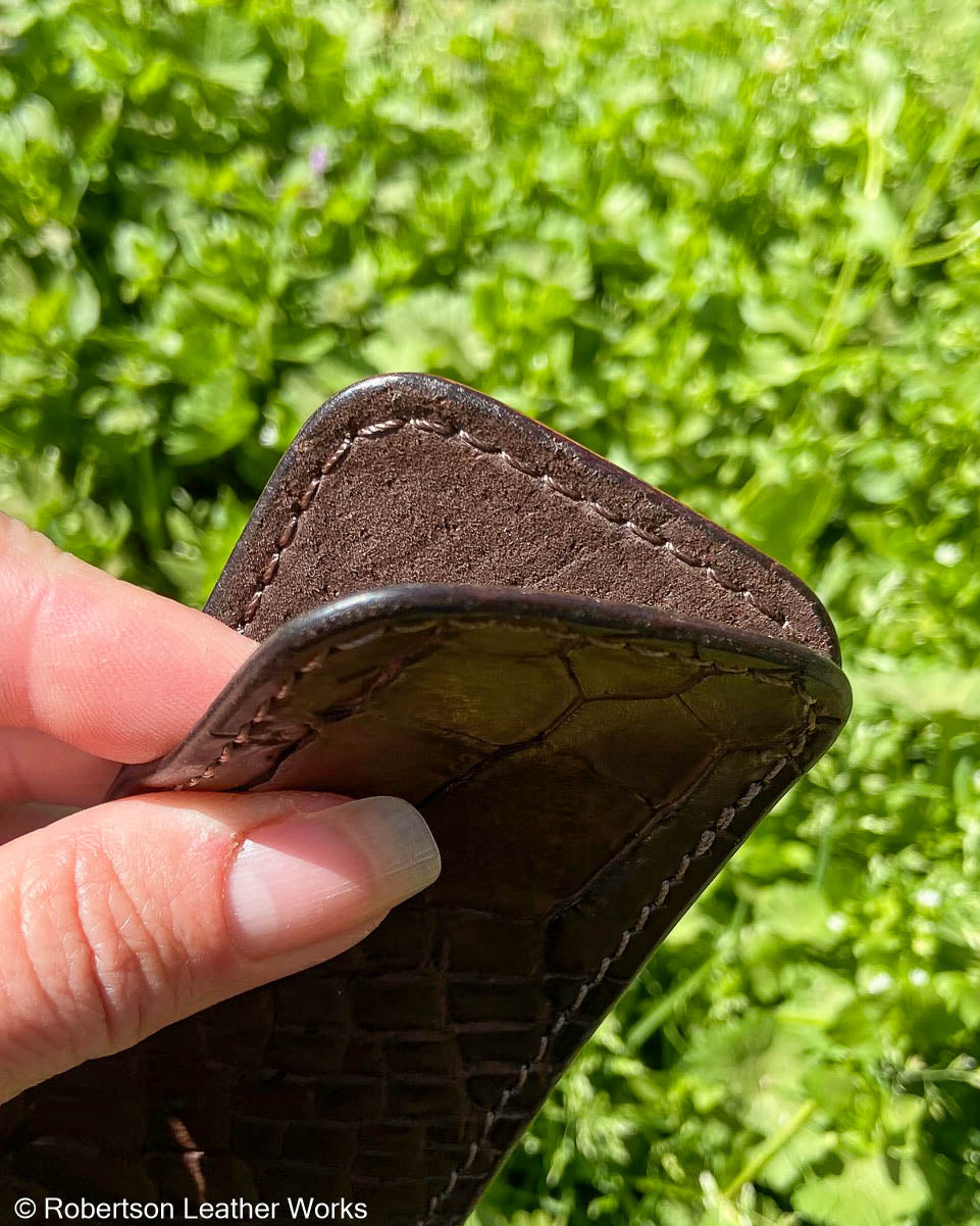 Medium Brown Alligator Leather Knife Slip, Brown Stitching