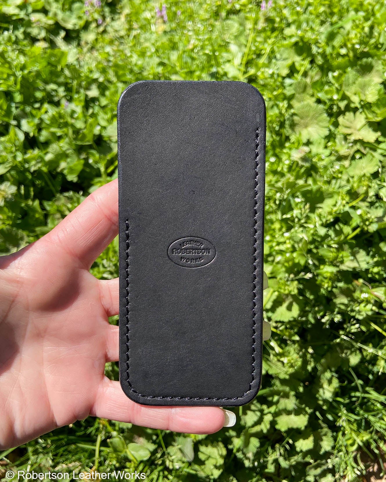 Large Matte Black Oil Tan Leather Knife Slip, Black Stitching