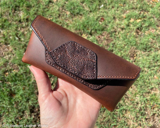 Chocolate Elephant Sunglasses Case, Lined in Brown Suede