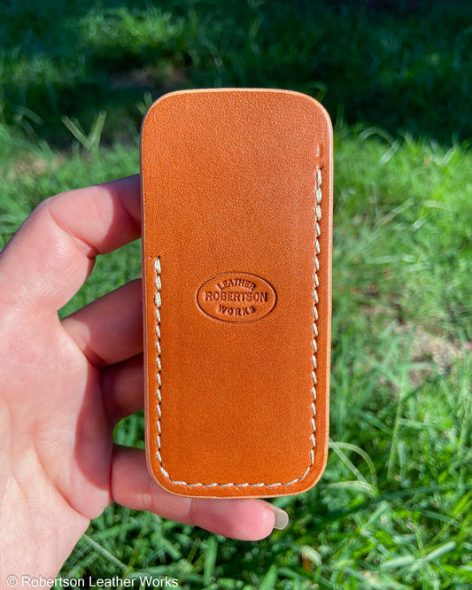 Small Amber Veg Tan Leather Knife Slip, Cream Stitching
