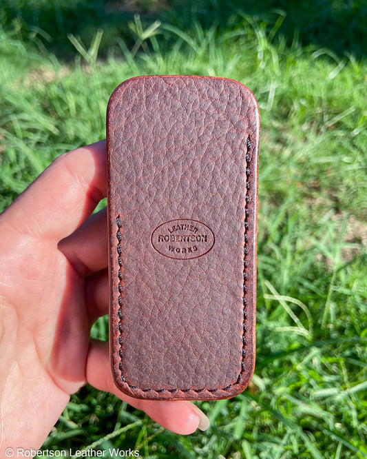 Small Red-Brown Oil Tan Leather Knife Slip, Brown Stitching 1