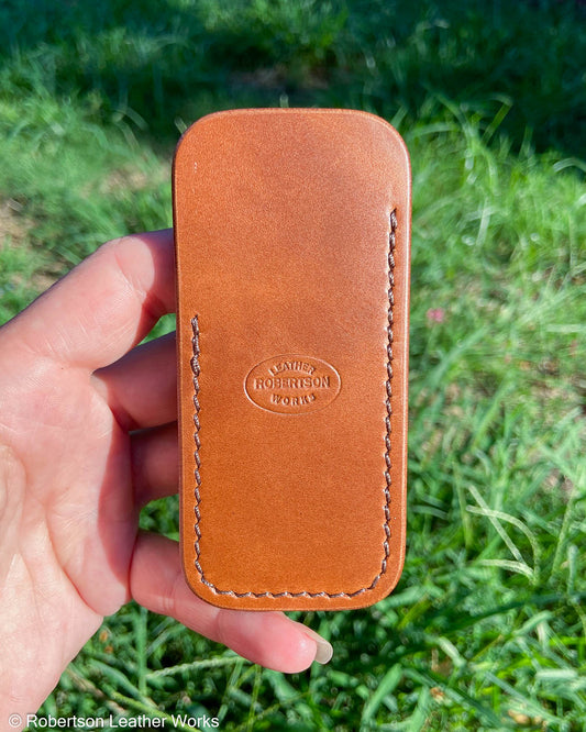 Small Antique Tan Oxford Leather Knife Slip, Brown Stitching