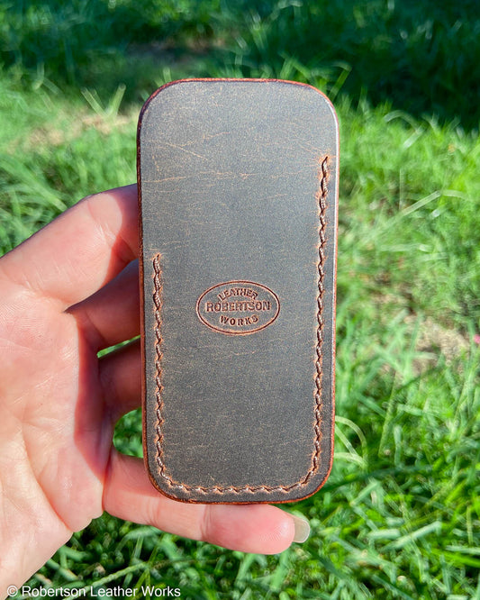 Small Dark Brown Water Buffalo Leather Knife Slip, Brown Stitching