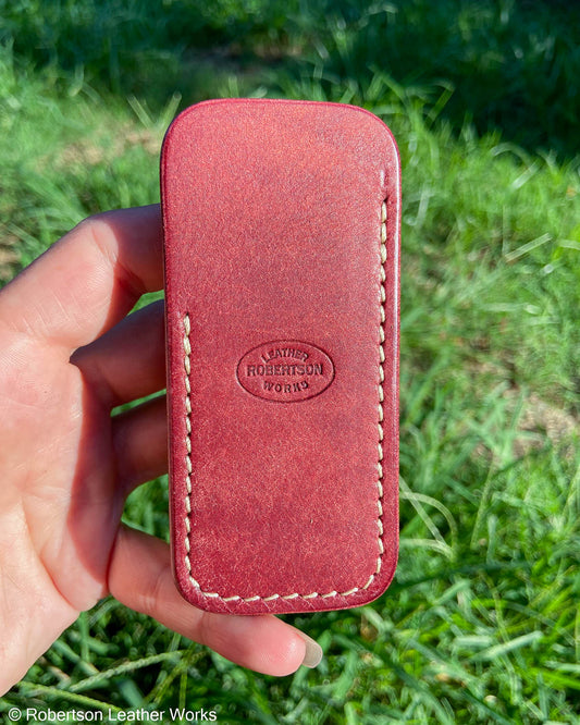 Small Red Pueblo Leather Knife Slip, Cream Stitching