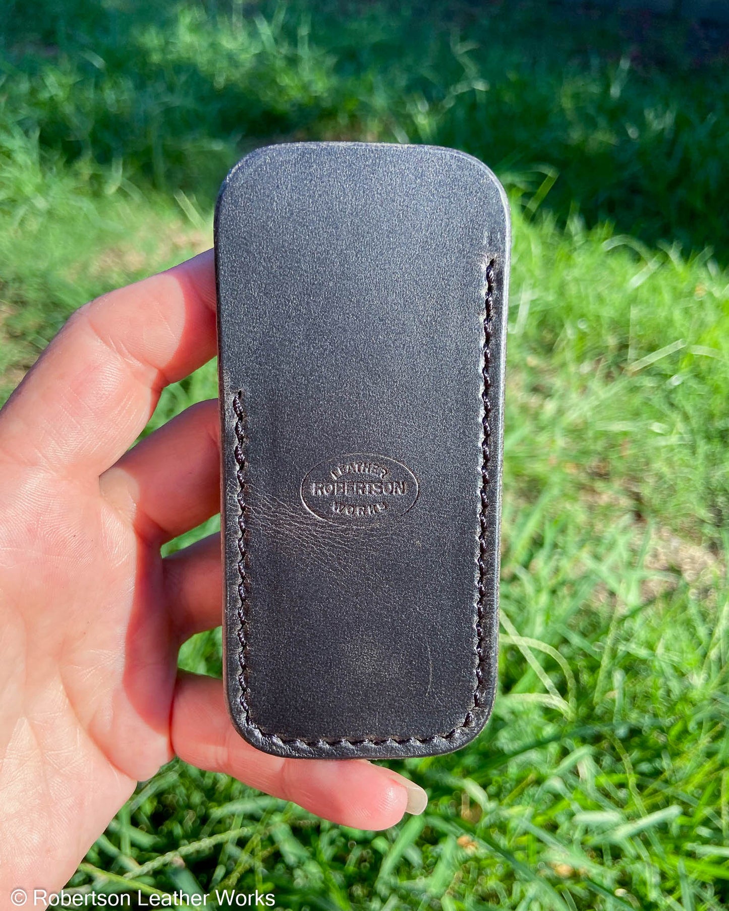 Small Charcoal Oxford Leather Knife Slip, Black Stitching
