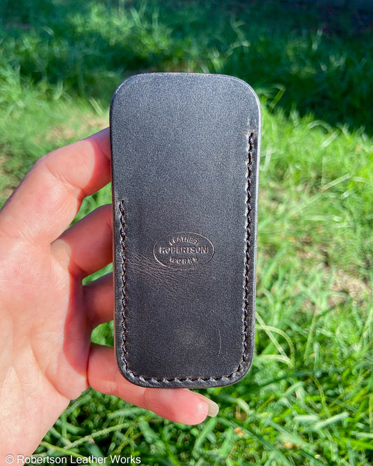Small Charcoal Oxford Leather Knife Slip, Black Stitching