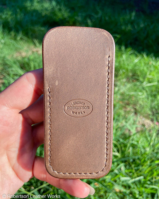 Small Light Brown Oil Tan Leather Knife Slip, Brown Stitching