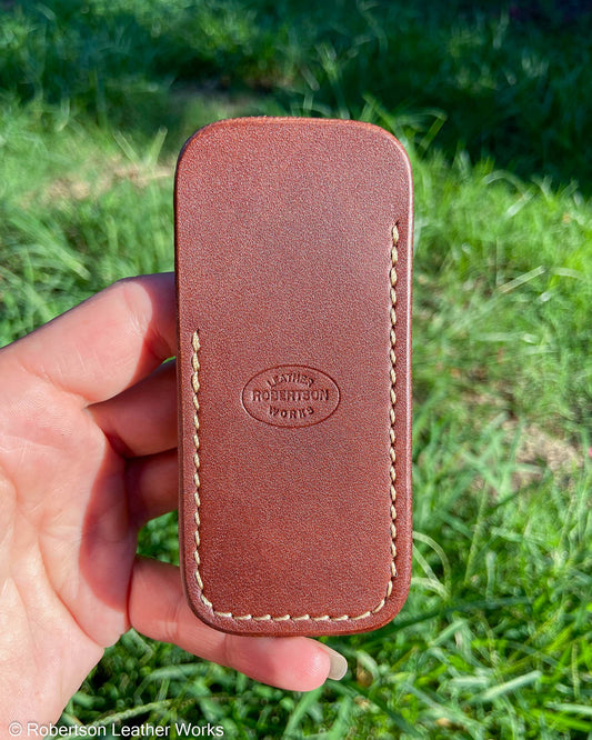 Small English Chestnut Oil Tan Leather Knife Slip, Cream Stitching