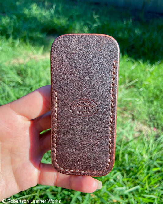 Small Red-Brown Oil Tan Leather Knife Slip, Brown Stitching 2