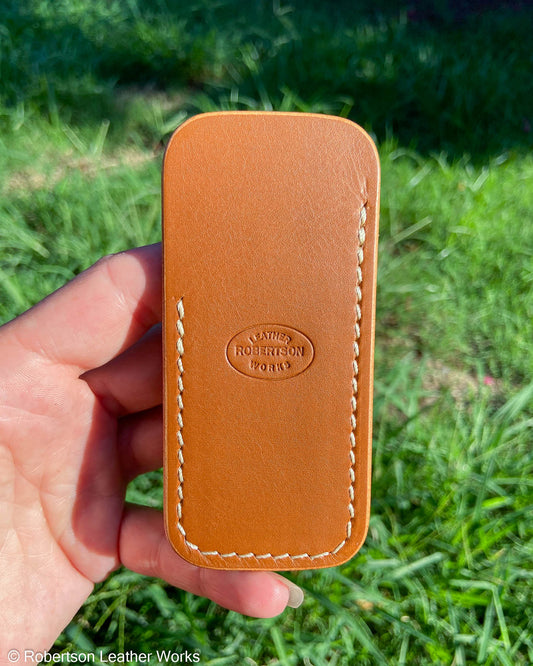 Small Whiskey Veg Tan Leather Knife Slip, Cream Stitching