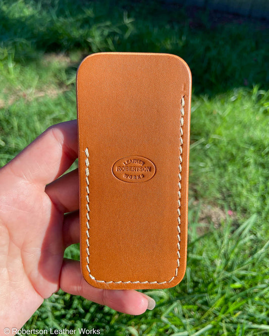Schmedium Whiskey Veg Tan Leather Knife Slip, Cream Stitching