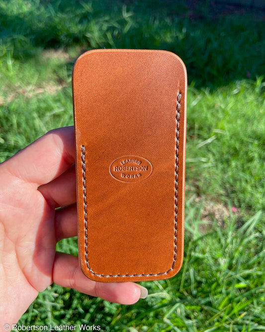 Schmedium Antique Tan Oxford Leather Knife Slip, Brown Stitching