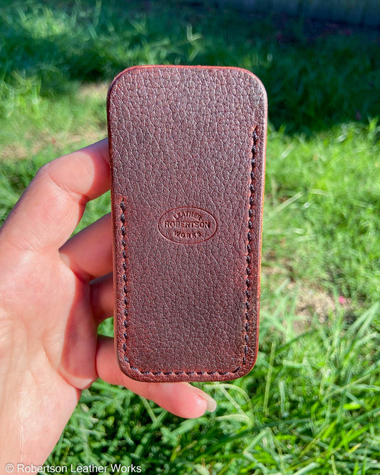 Schmedium Red-Brown Oil Tan Leather Knife Slip, Black Stitching