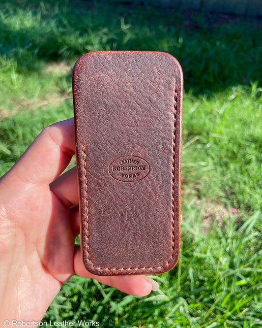 Schmedium Red-Brown Oil Tan Leather Knife Slip, Brown Stitching