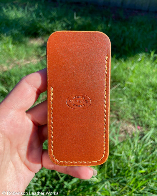 Schmedium Sienna Oil Tan Leather Knife Slip, Goldenrod Stitching
